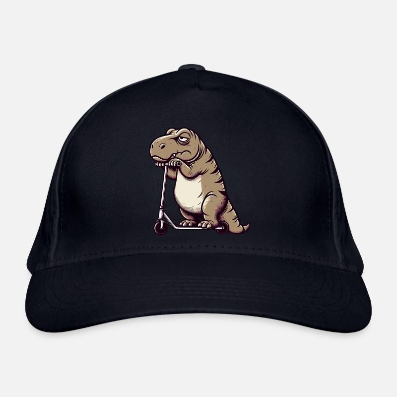 Grumpy Dino T-Rex on Scooter Comic Organic Baseball Cap