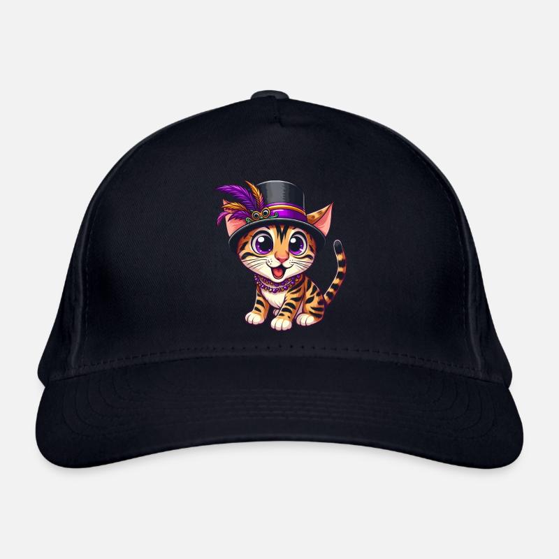 Cute Comic Bengal Cat Mardi Gras Organic Baseball Cap