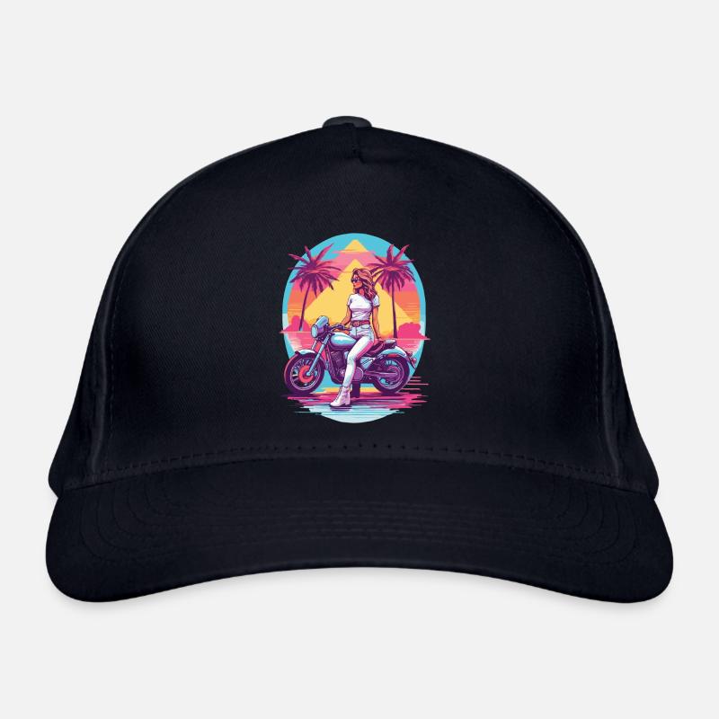 Retro Synthwave Biker Motorrad Design Bio-Baseballkappe
