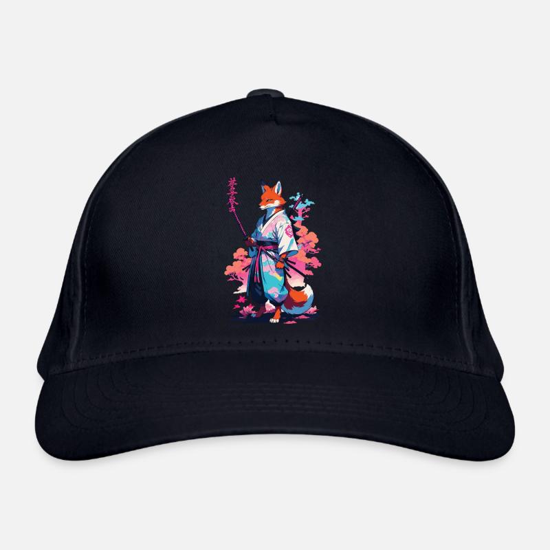 Kitsune Samurai Fuchs Aesthetic Vaporwave Stil Bio-Baseballkappe