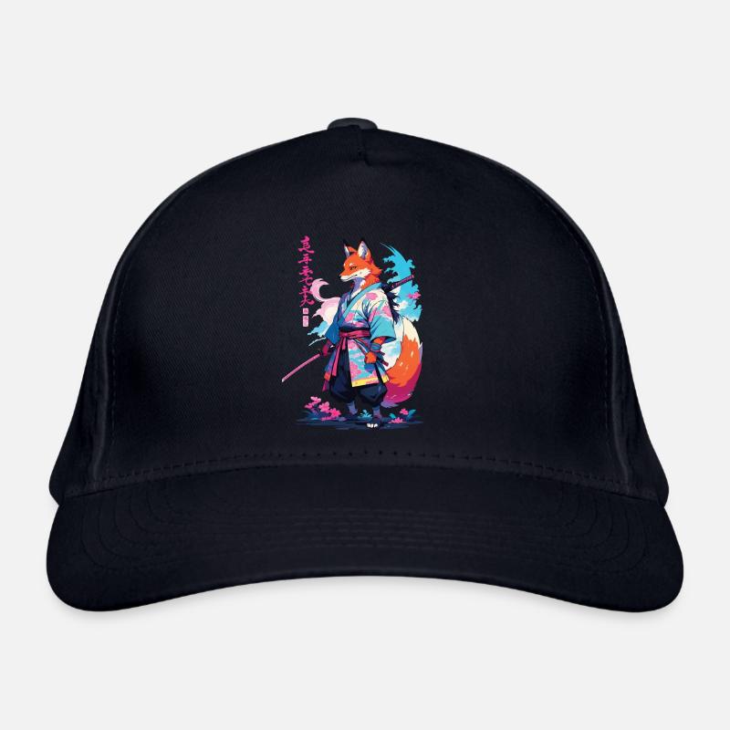 Kitsune Samurai Fox Aesthetic Vaporwave Style Organic Baseball Cap