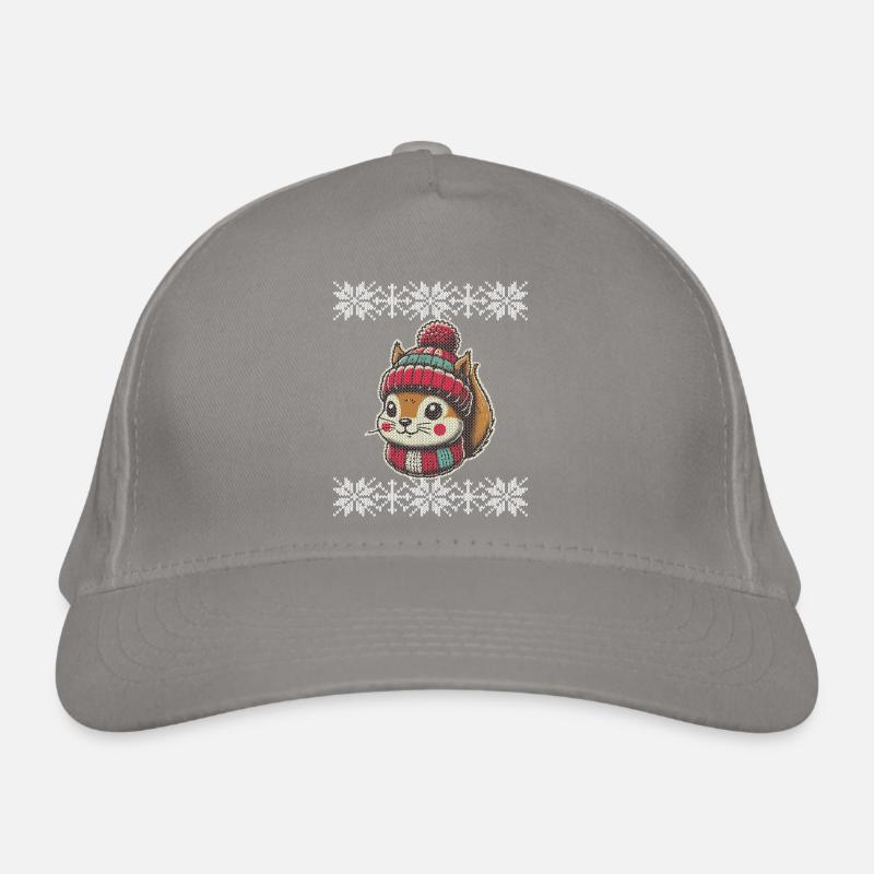Modèle de tricot d'écureuil d'hiver mignon Casquette classique bio