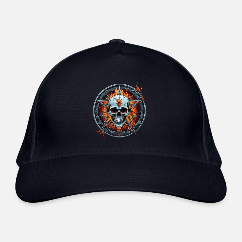 Flammes de crâne et de pentagramme en cercle Casquette classique bio