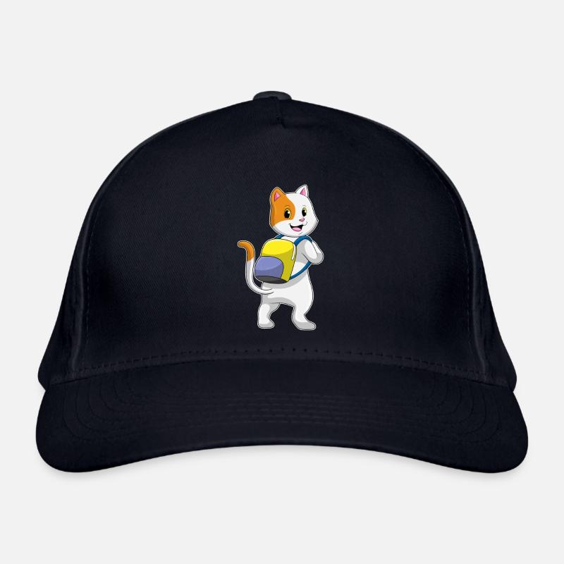Katze als Wanderer mit Rucksack - Bio-Baseballkappe - Navy