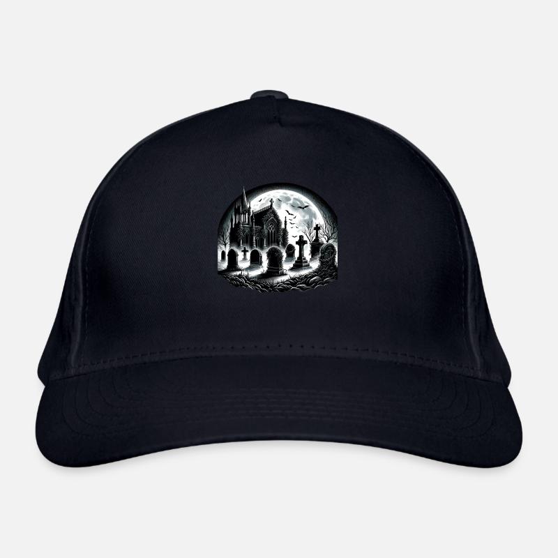Moonlit Gothic Graveyard: Eerie Night Scene Organic Baseball Cap