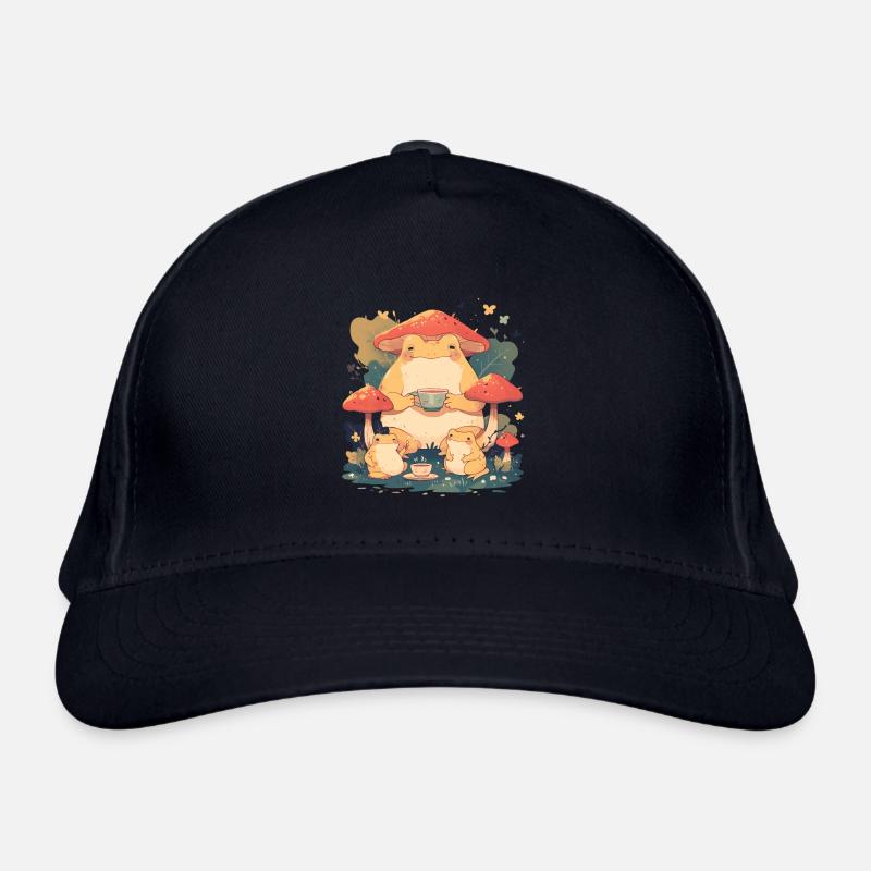 Frogs With Tea Toadstool Cottagecore Leaves Organic Baseball Cap