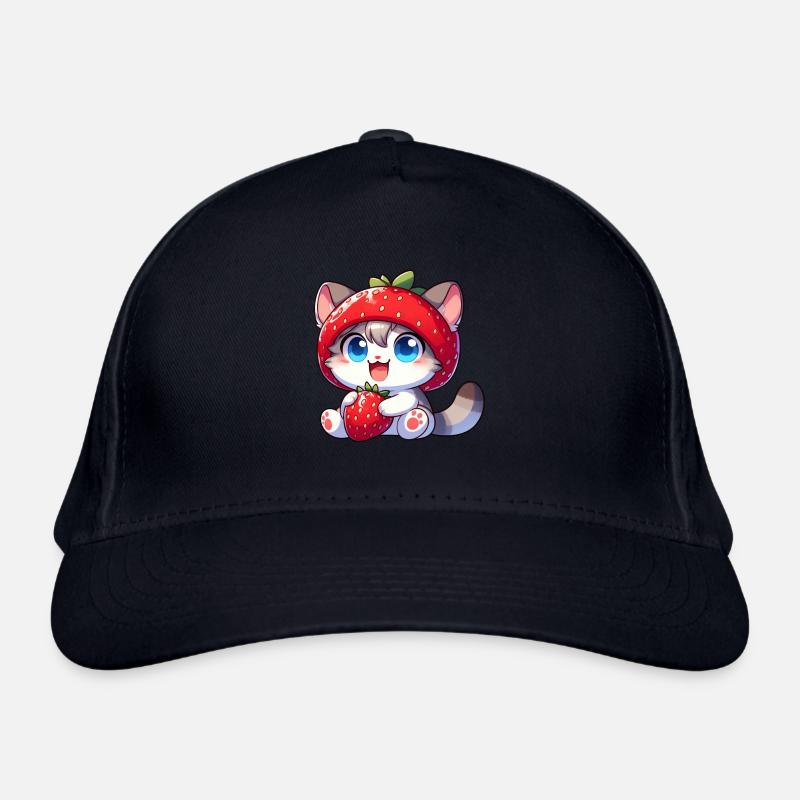 Cute Cat Strawberry Fruit Hat Whimsical Organic Baseball Cap