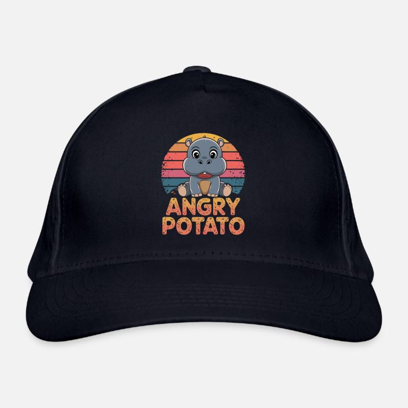 Moo Deng Hippo Angry Potato Vintage Design Organic Baseball Cap