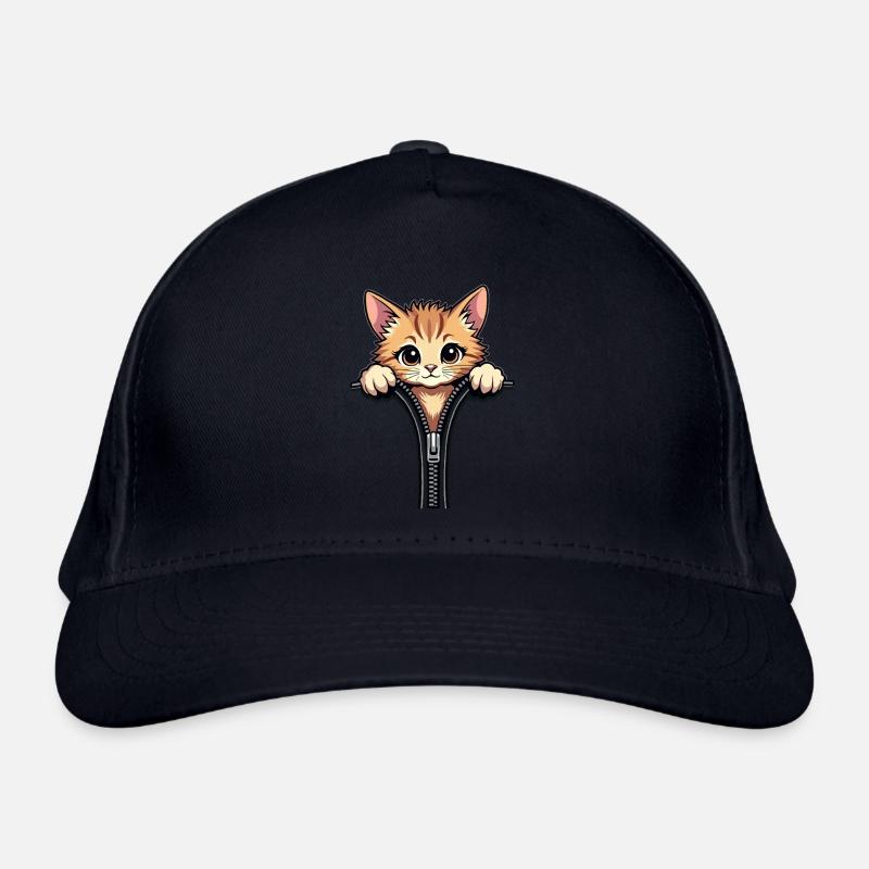 Neugierige Katze hinter einem Reißverschluss Bio-Baseballkappe