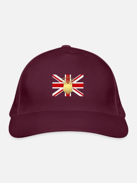 Britischer König Krönung Charles England Flagge - Bio-Baseballkappe - Burgunderrot - Vorne