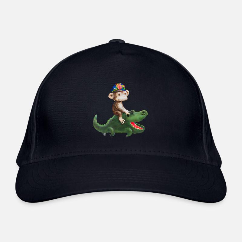 Funny monkey on crocodile design Organic Baseball Cap