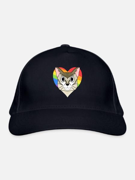 Singapura Katze - Regenbogen Herz - Bio-Baseballkappe - Navy