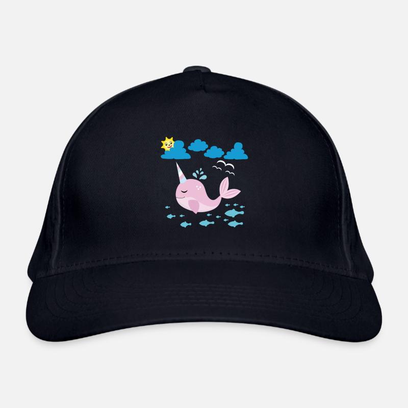Little narwhal, smiling sun and fish Organic Baseball Cap