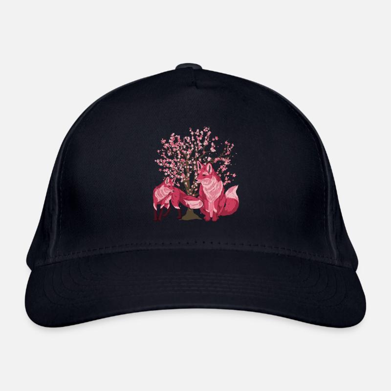 Sakura Tree Forest Animal Gift Cherry Blossom Fox Organic Baseball Cap