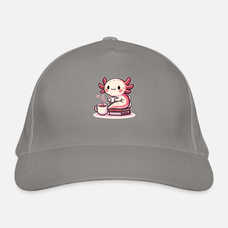 Stack of books with tea axolotl Organic Baseball Cap