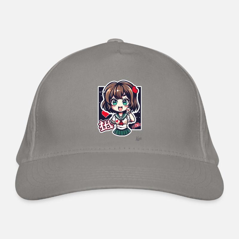 Chibi-Schulmädchen mit Herzen und viel Liebe Bio-Baseballkappe