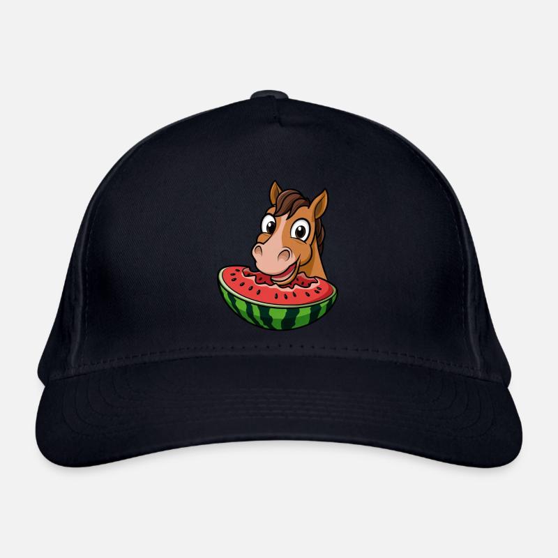 Cheval mignon avec pastèque dessin animé été Casquette classique bio