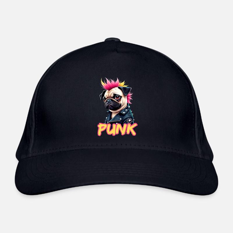 Punk Pug with mohawk and leather jacket for Organic Baseball Cap