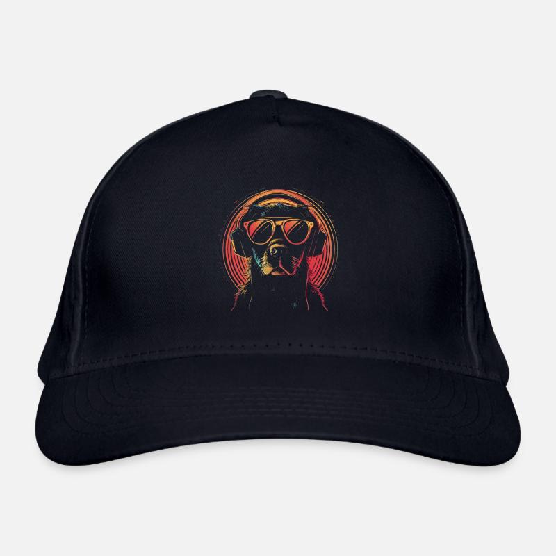 Neon Hund mit Sonnenbrille und Kopfhörern Bio-Baseballkappe