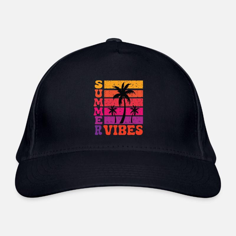 Summer Vibes Palm Trees Retro Sun Beach Organic Baseball Cap