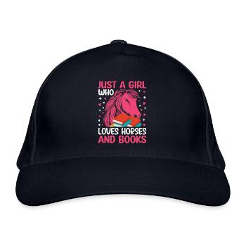 Just A Girl Who Loves Horses und Buch - - Bio-Baseballkappe - Navy - Vorne