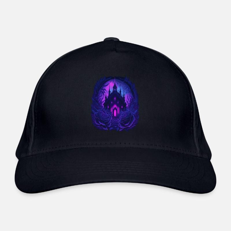neon gothic gothic castle with roses Organic Baseball Cap