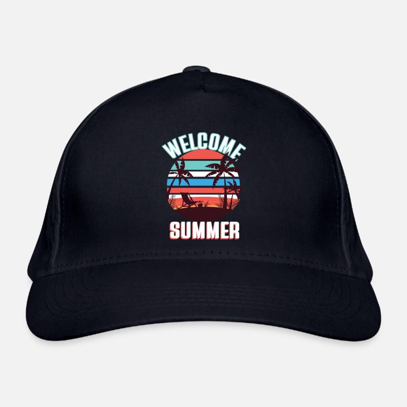 Welcome Summer Beach Palm Trees - Organic Baseball Cap - navy