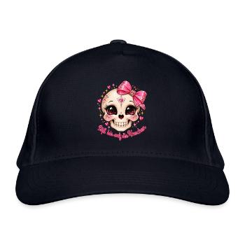 Glitzernder Pinkes Sugar Skull mit Schleife - Bio-Baseballkappe - Navy - Vorne