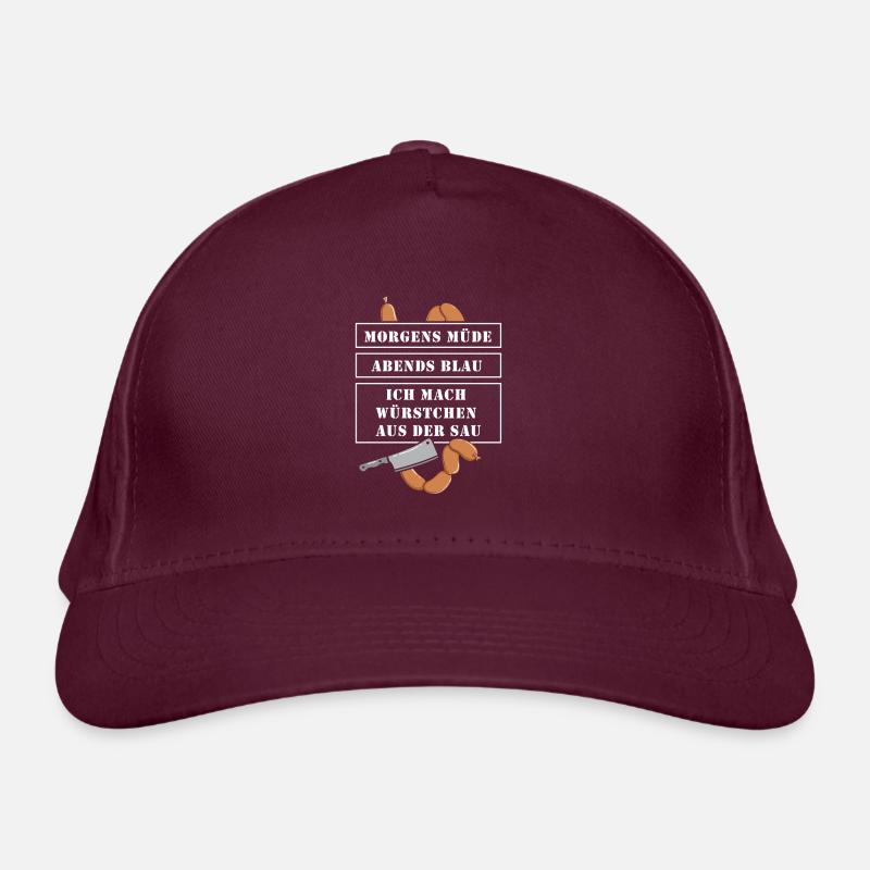 Morgens müde abends blau ich mach Würstchen Bio-Baseballkappe