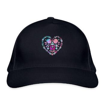 Hungarian flowers,flower heart,colorful,flowers,heart - Organic Baseball Cap - navy - Front