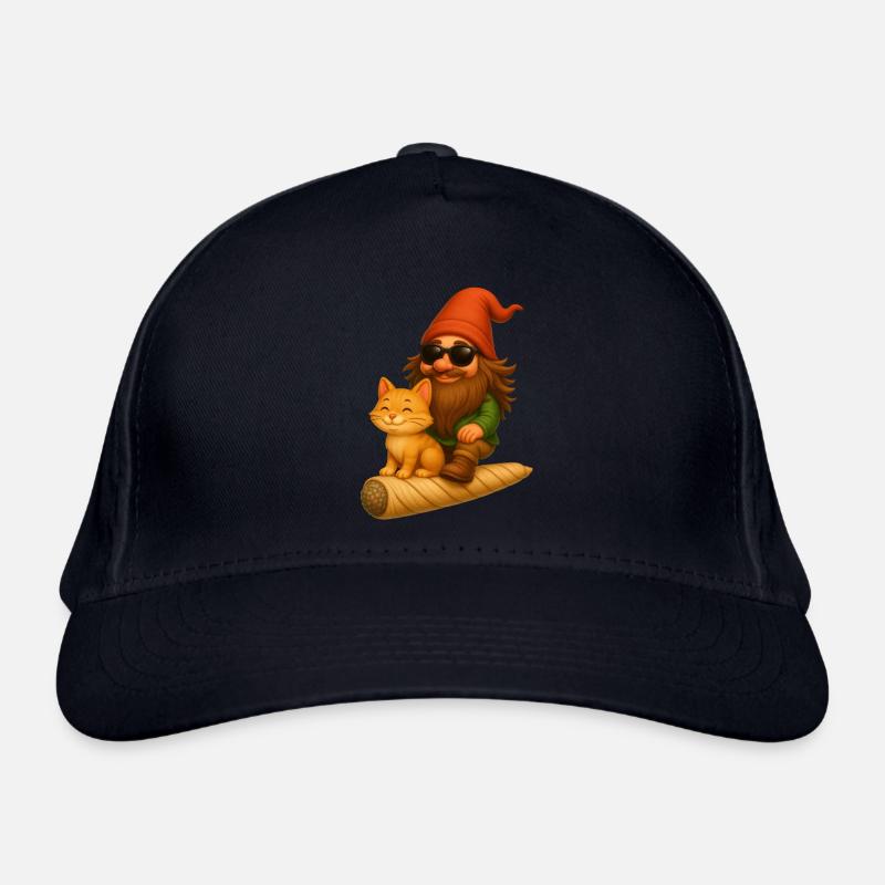 Cooler Zwerg mit Katze auf Joint fliegend - Weed Bio-Baseballkappe