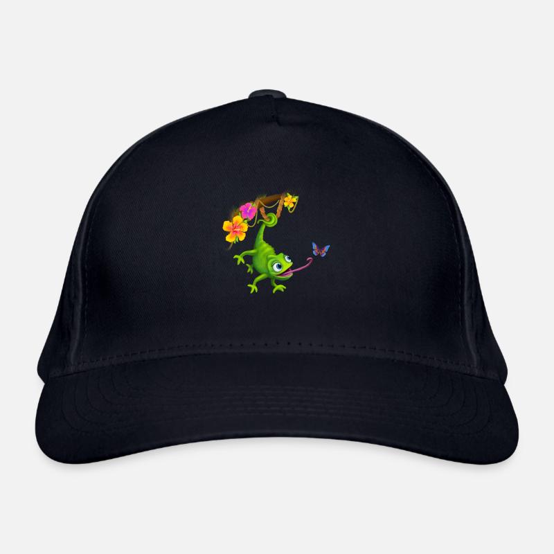 Caméléon avec papillon et fleurs Casquette classique bio