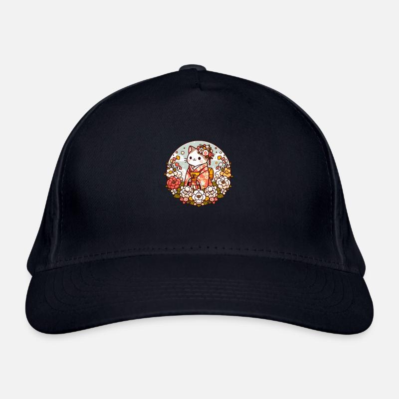 Kimono Cat with Flowers Organic Baseball Cap