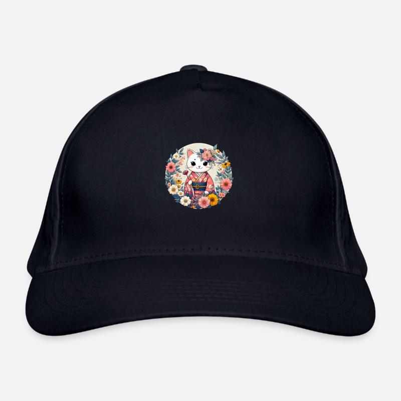 Kimono Cat with Flowers Organic Baseball Cap