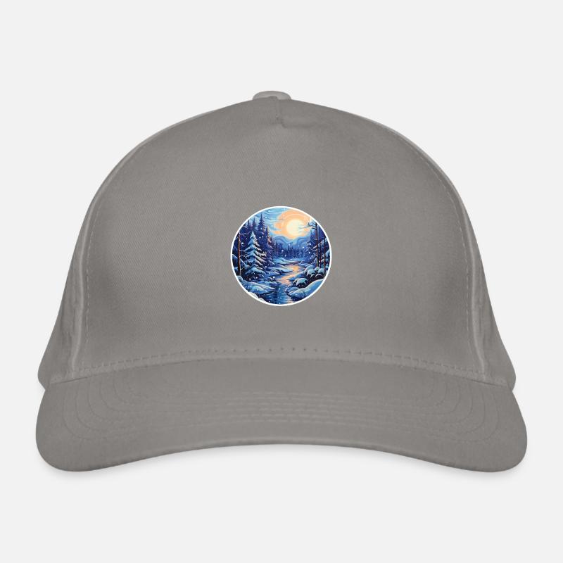 Winter landscape forest with river Organic Baseball Cap