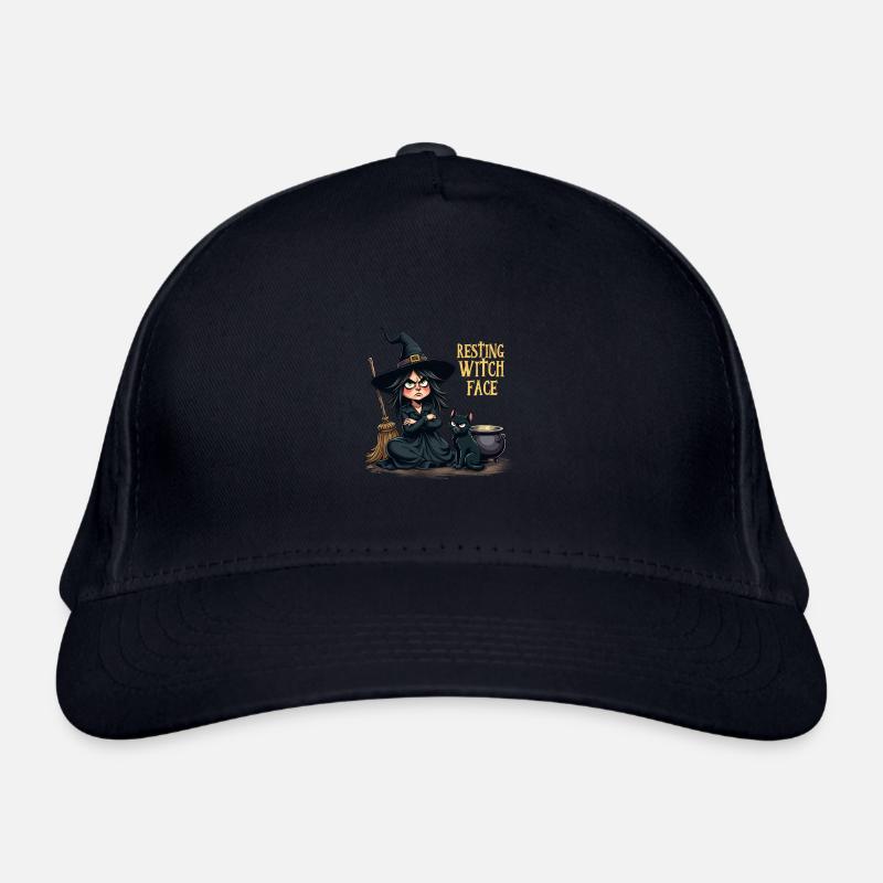 Resting Witch Face Cute Witch with Cat and Broom Organic Baseball Cap