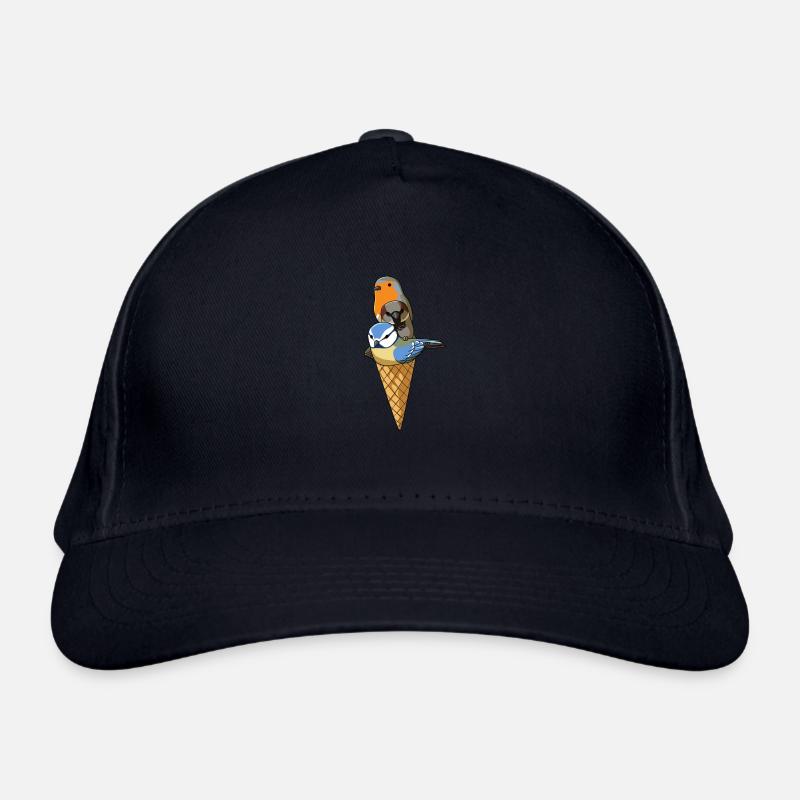 Vögel Eis in der Waffel Rotkehlchen, Spatz und Bio-Baseballkappe
