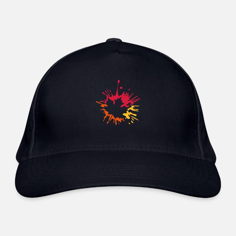 colorful blob drop paint splatter maple leaf he Organic Baseball Cap