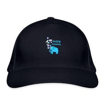hayppy birthday, elefant, seifenblasen - Bio-Baseballkappe - Navy - Vorne