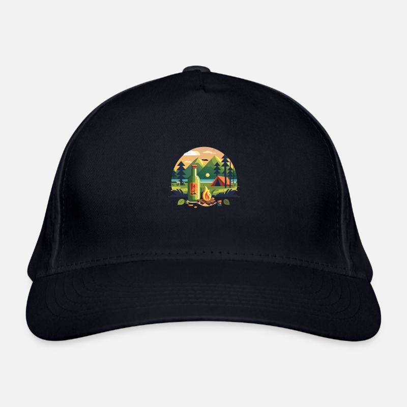 Outdoor motif, camping with beer and campfire Organic Baseball Cap