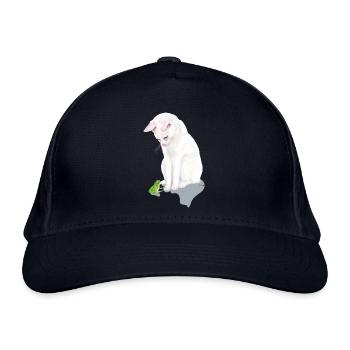 White cat with green frog - Organic Baseball Cap - navy - Front