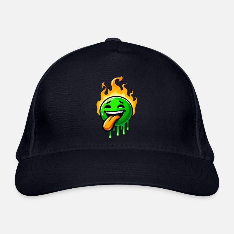 Drôle de smiley vert avec du feu Casquette classique bio