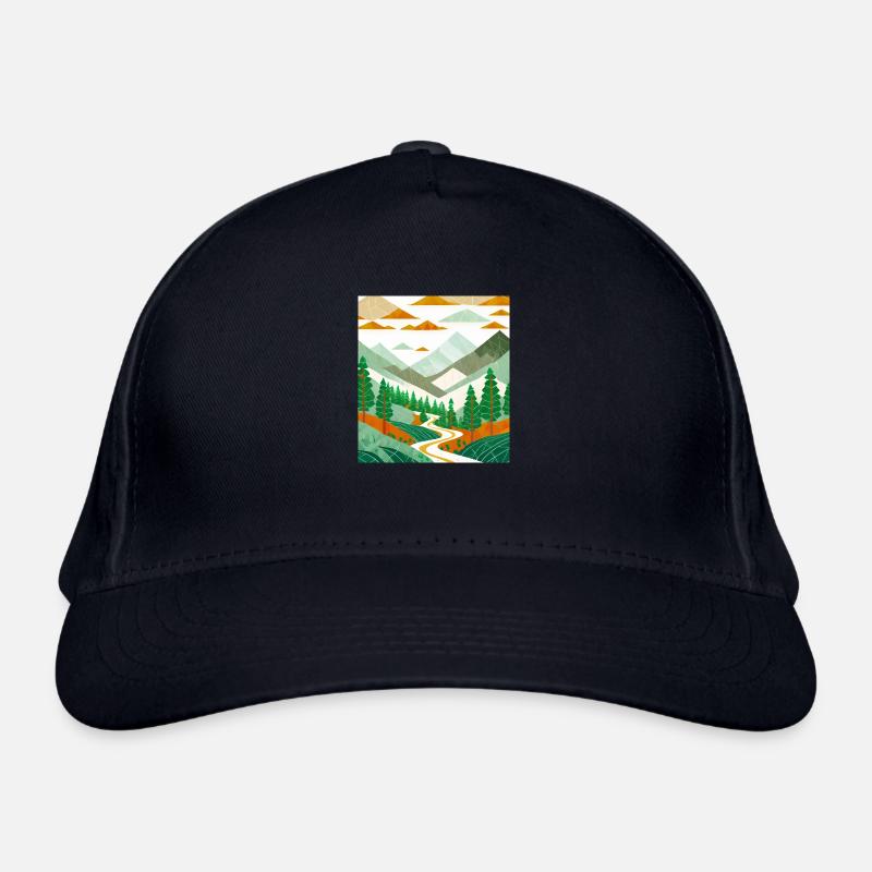 Zeichnung eines Bergwaldes Bio-Baseballkappe