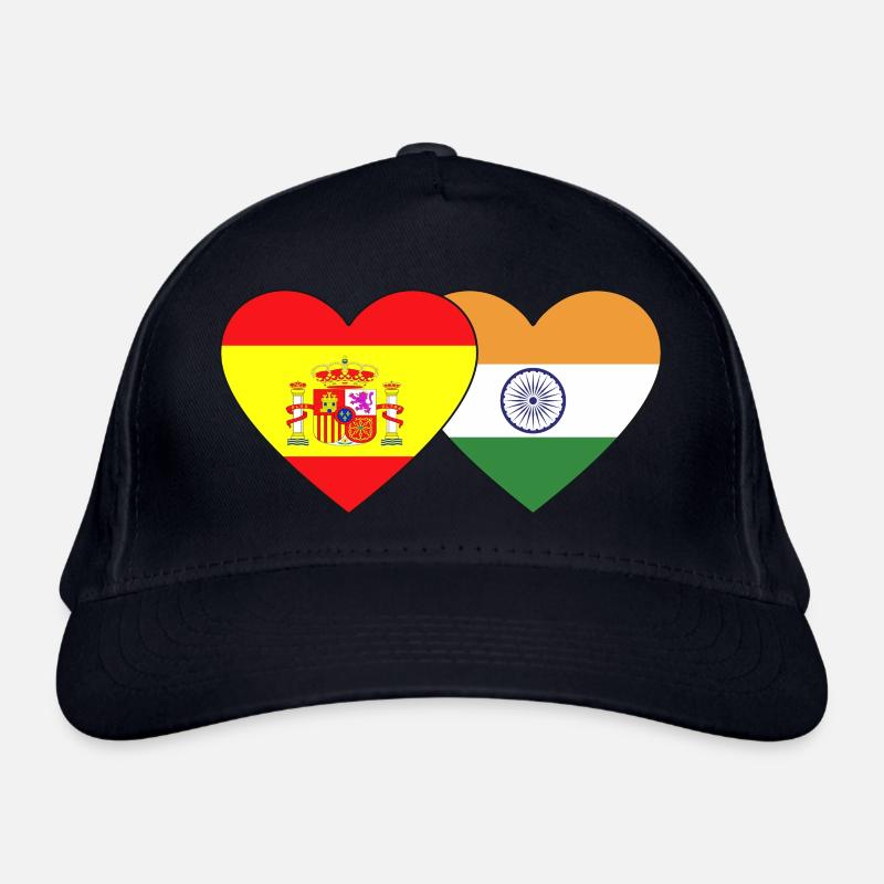 Spain India Flag Heart Organic Baseball Cap