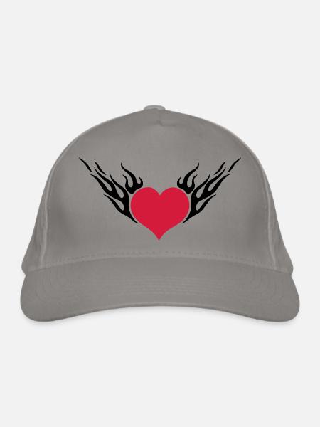 Feuerherz / Fire Heart 2c - Bio-Baseballkappe - Hellgrau
