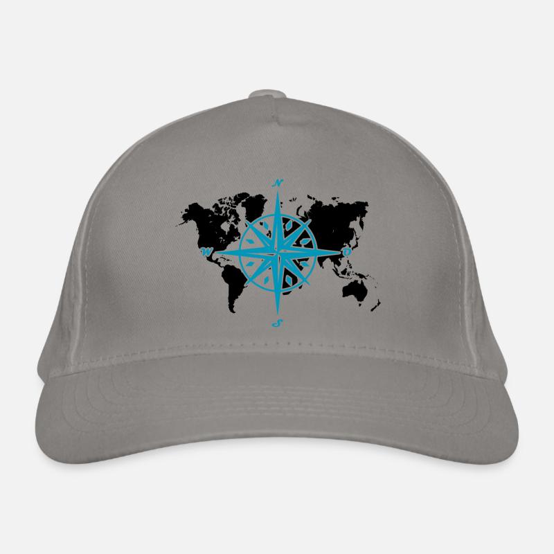 Windrose oder Kompassrose mit schwarzer Weltkarte Bio-Baseballkappe