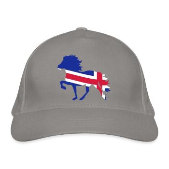 Islandpferd Flagge - Bio-Baseballkappe - Hellgrau - Vorne