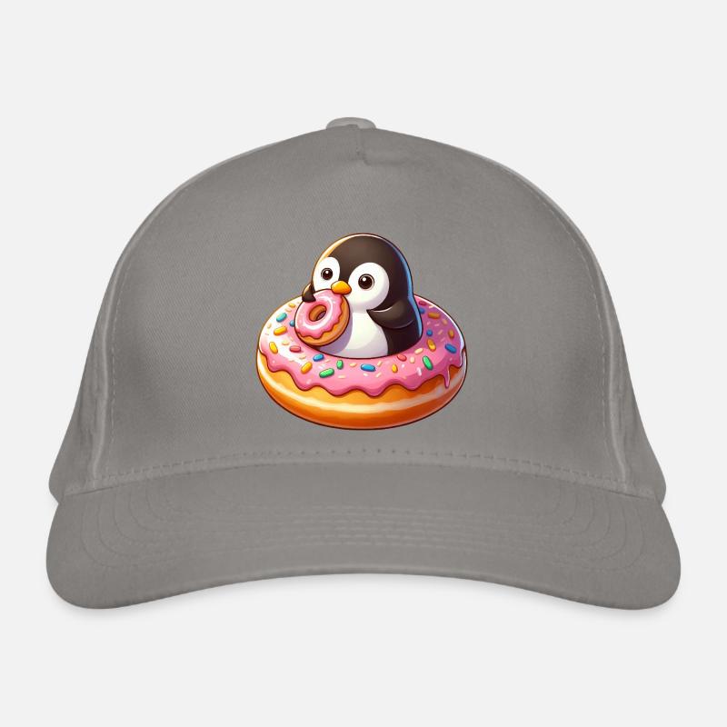 Pingouin mignon avec beignet dessin animé drôle Casquette classique bio