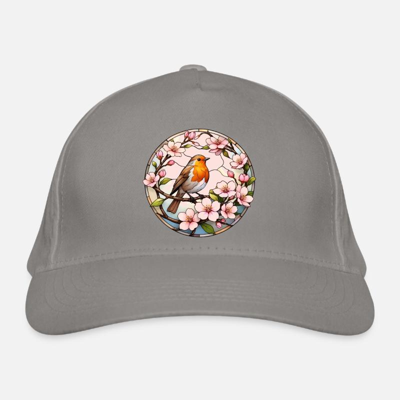 Robin with cherry blossoms spring motif Organic Baseball Cap