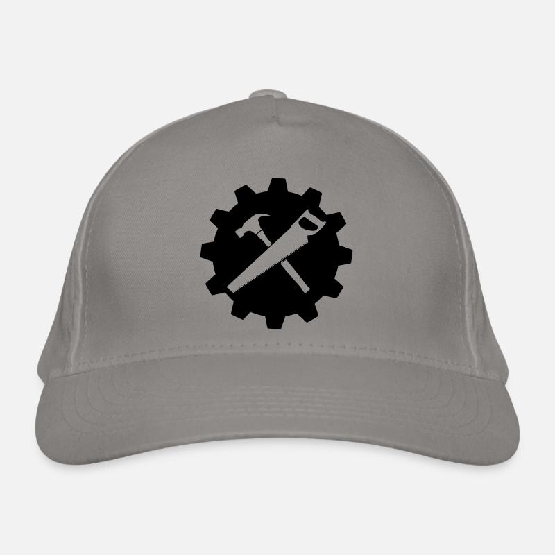 Travail d’équipe charpentier marteau et scie logo engrenage Casquette classique bio